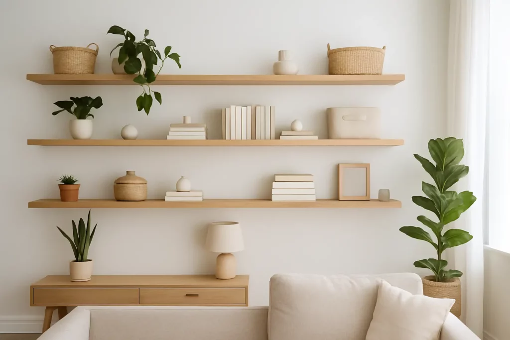 Floating Shelves in Modern Living Room