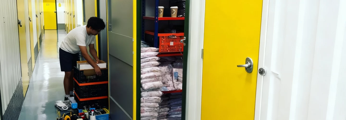 A person packing a hobby storage unit