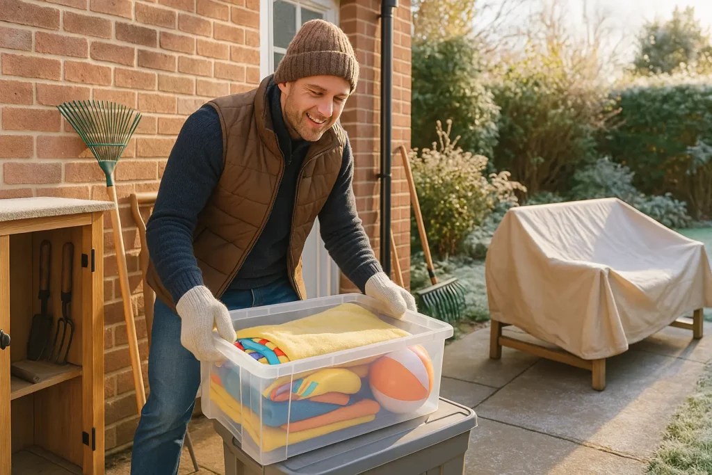 Winterise your Home | A man packing away winter stuff and preparing his home for winter